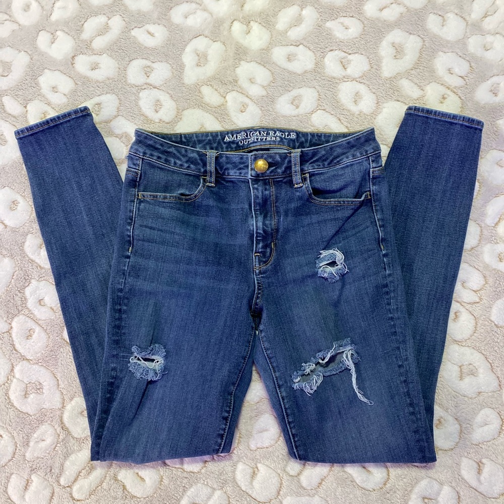 American eagle dark wash distressed jegging 360 super stretch size 4 regular